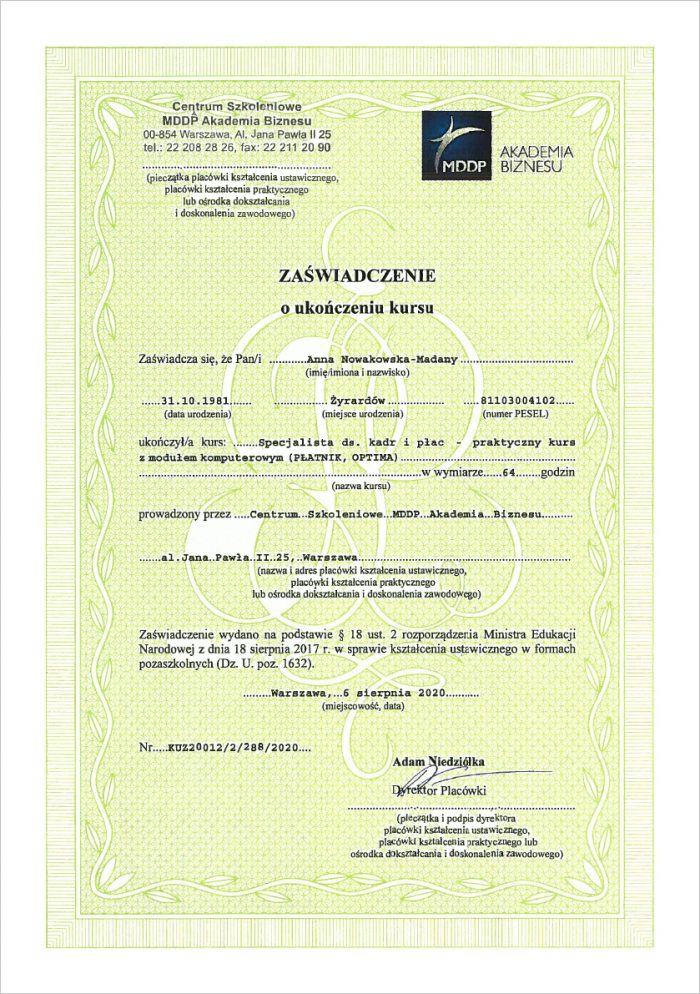 FA Partners - Certyfikat